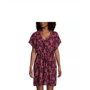 Lands' End Ladies Swim Beach Resort Cover-Up Dress Size M/L Floral Cinch Waist